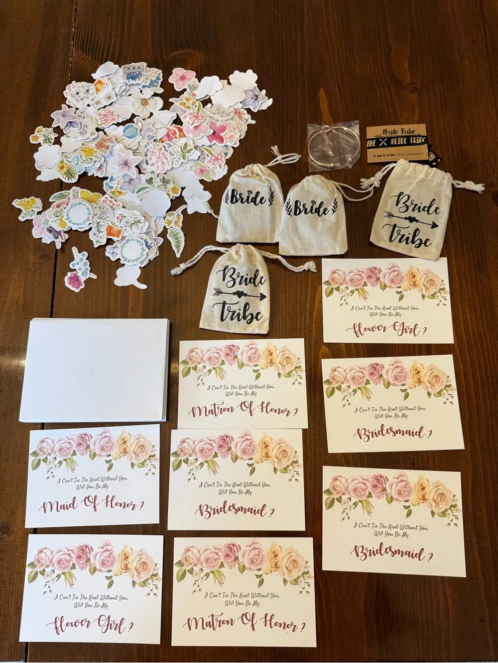 Bride Tribe Bridal Party Proposal Cards and Favor Bags - Pink Floral